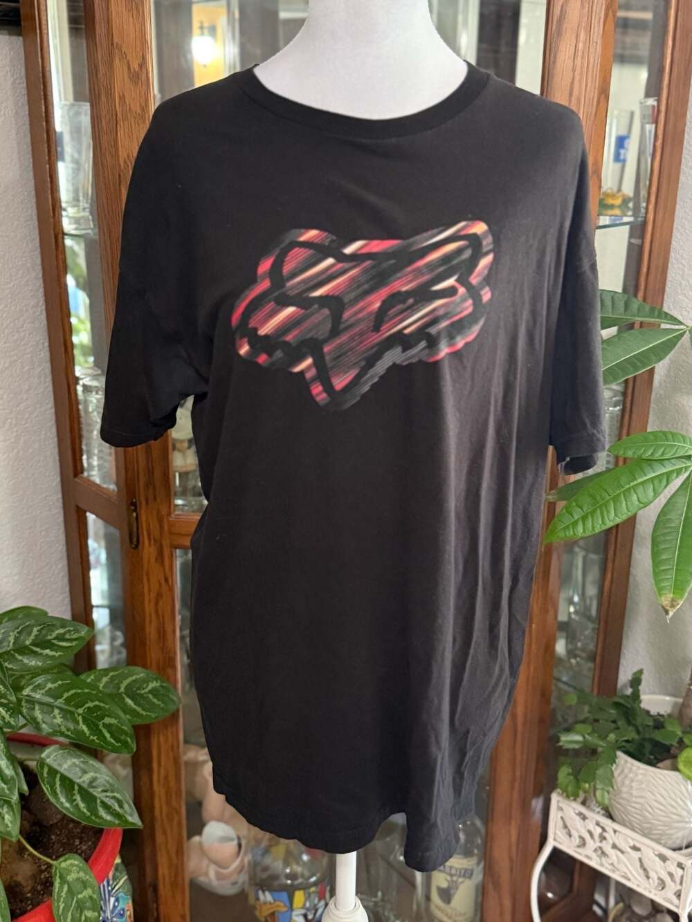 Fox Racing Black Graphic T-Shirt with Multi-Color Brushstroke Logo